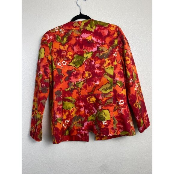 Chico's Blazer Jacket Women size Medium Floral Orange Cotton Blend career Office - Picture 2 of 7